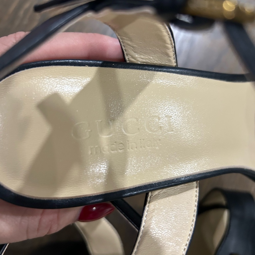 Gucci Marmont Leather GG Block-Heel Sandals - Picture 8 of 10
